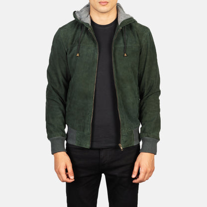 Nintenzo  Hooded Leather Bomber Jacket