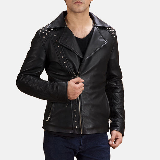 Black Studded Leather Biker Jacket