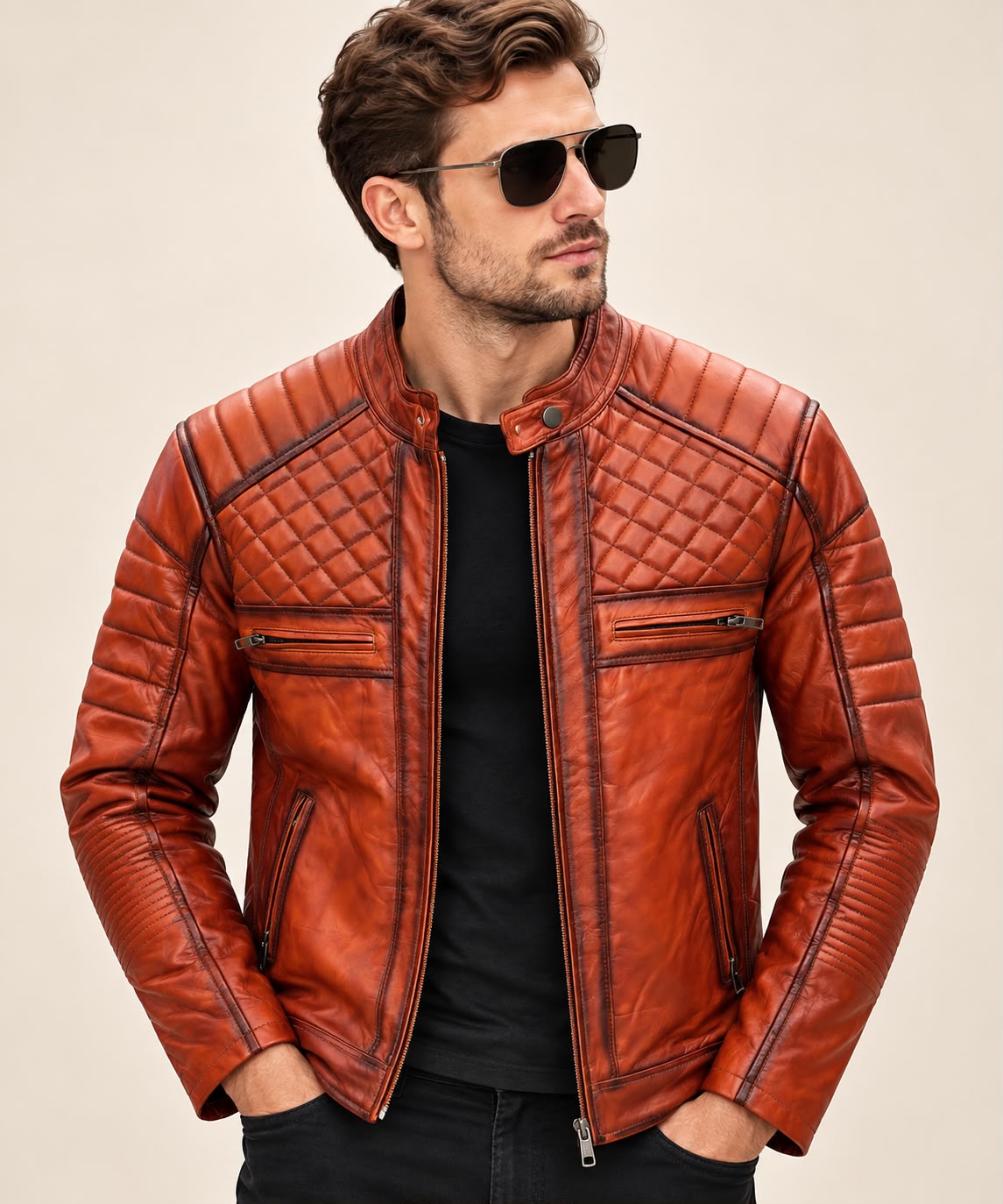 Quilted Leather Biker Jacket