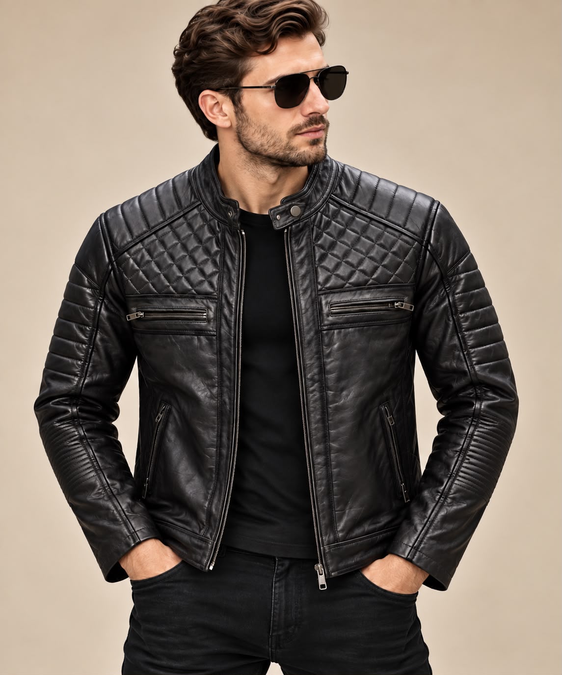 Quilted Leather Biker Jacket