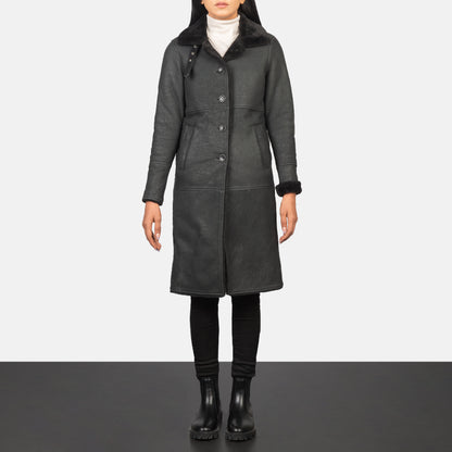 Alina Shearling Black Leather Coat