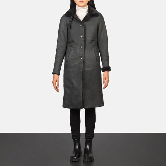 Alina Shearling Black Leather Coat
