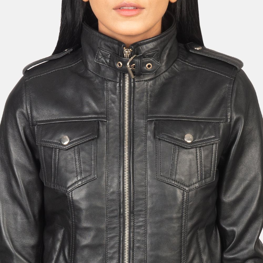 Roslyn  Hooded Leather Bomber Jacket