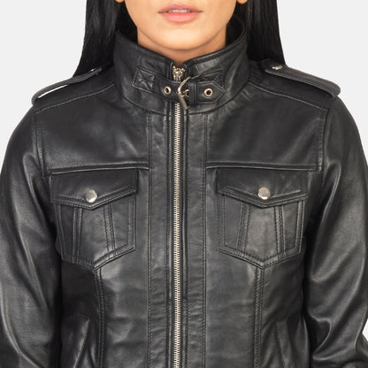 Roslyn  Hooded Leather Bomber Jacket