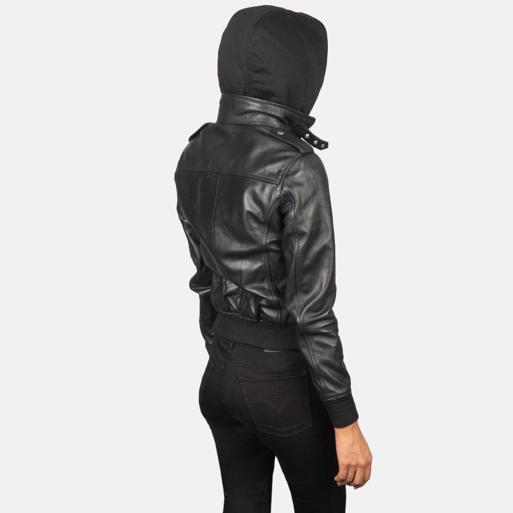 Roslyn  Hooded Leather Bomber Jacket