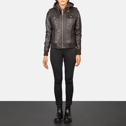 Roslyn  Hooded Leather Bomber Jacket