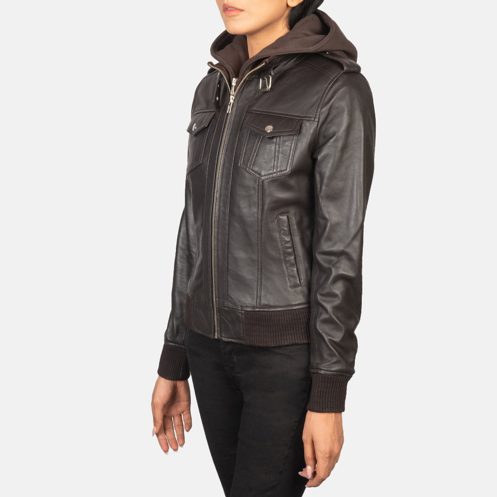 Roslyn  Hooded Leather Bomber Jacket