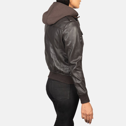 Roslyn  Hooded Leather Bomber Jacket