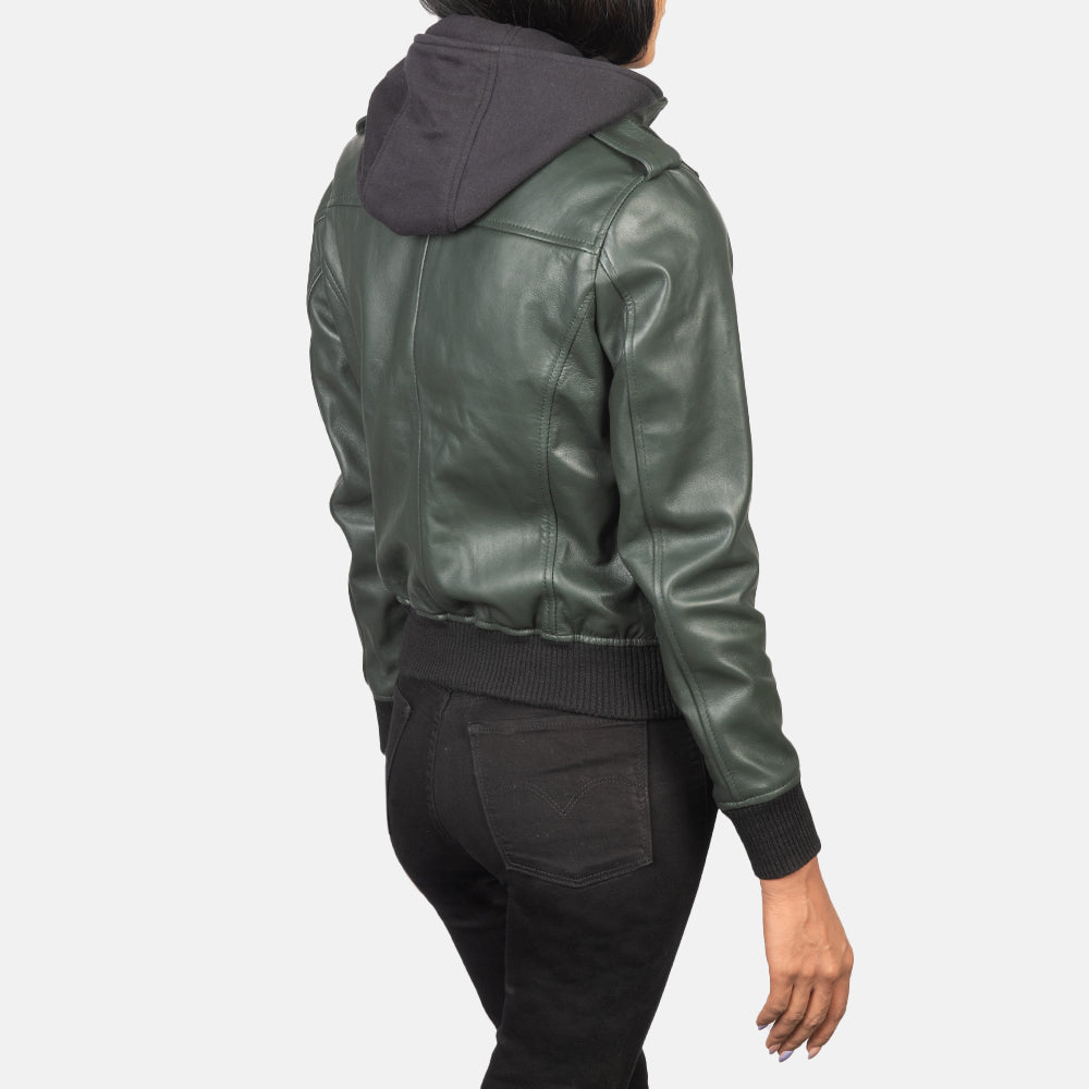 Roslyn  Hooded Leather Bomber Jacket