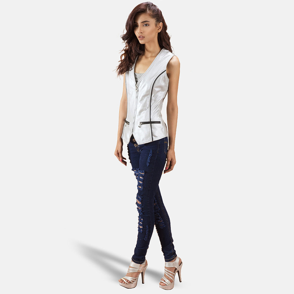Misfit Metallic Silver Leather Vest