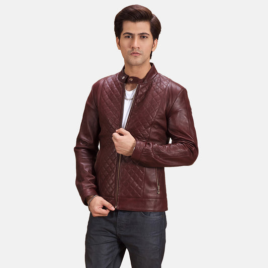 Burgundee Maroon Biker Leather Jacket