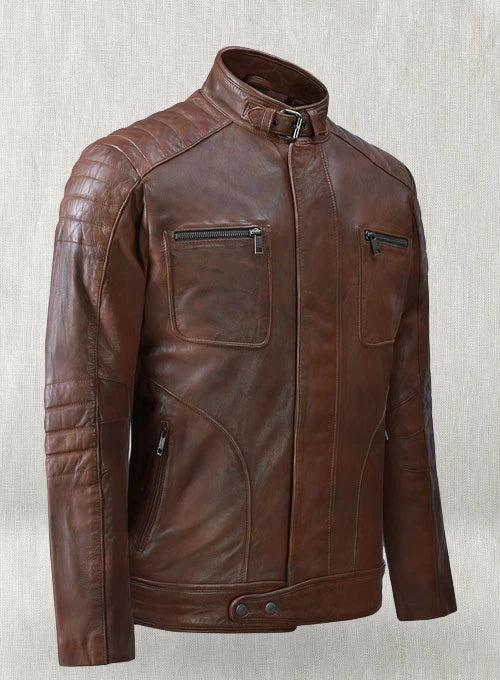 D Pocket Leather Biker Jacket